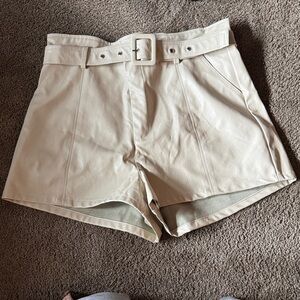 Altar'd State Cream High Waist Leather Shorts